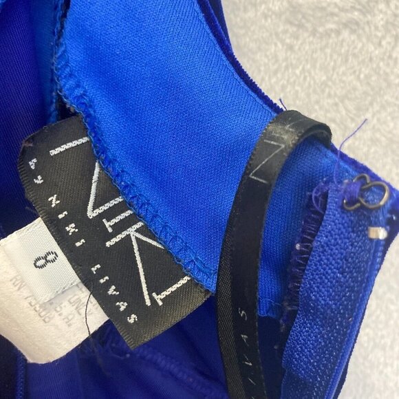 Vintage Niki Livas Blue Velvet Maxi Gown Dress Size 8 Lace Up Back Stretch Prom - Picture 6 of 16